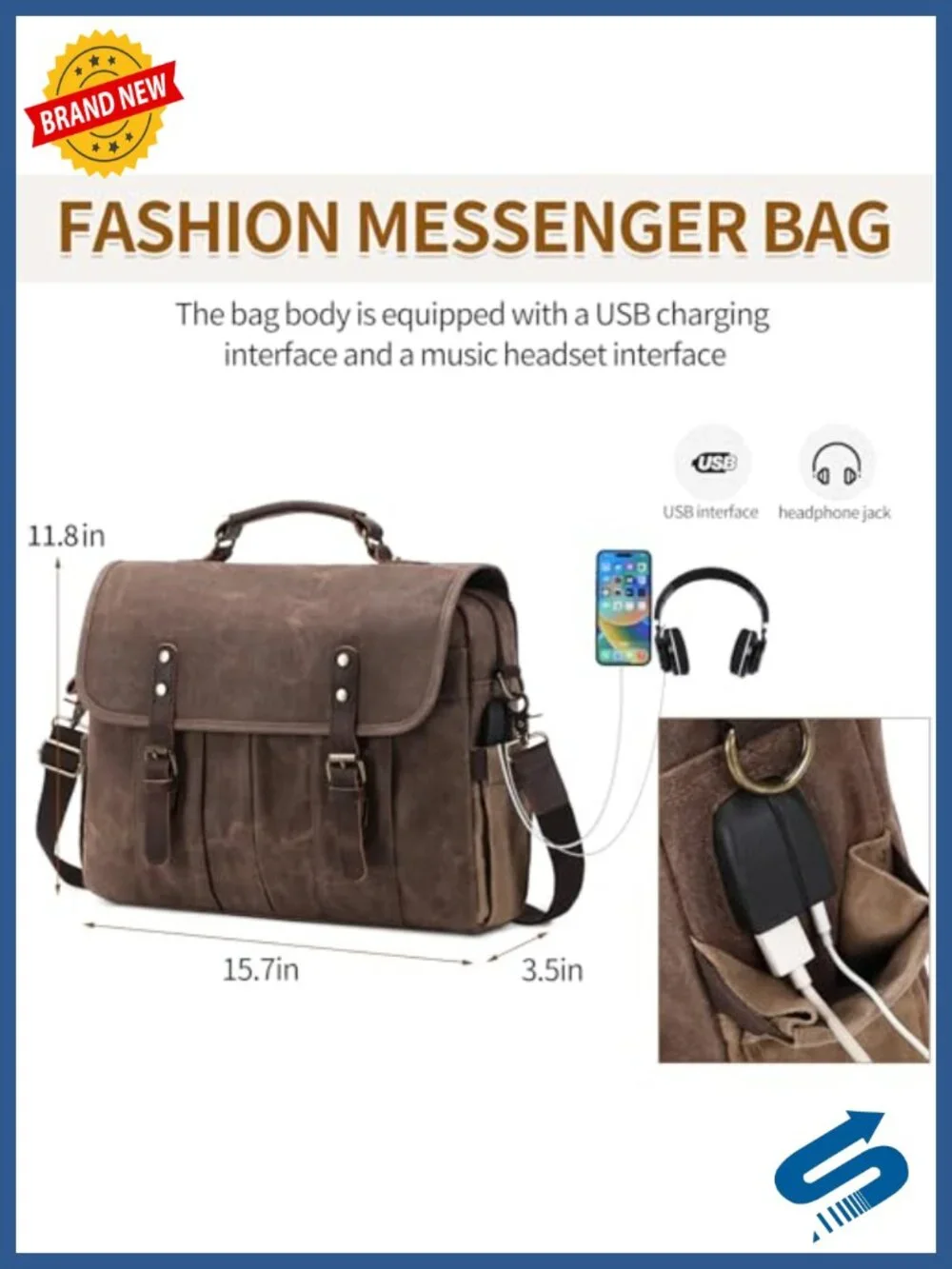 Vintage Canvas Genuine Leather Messenger Bag Laptop Briefcase Satchel Shoulder